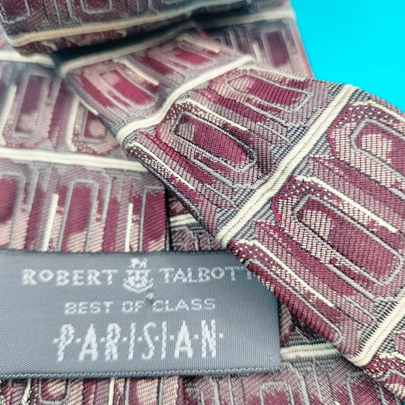Robert Talbott Best of Class Necktie Tie Silk Striped Geometric Parisian Maroon - Picture 5 of 11